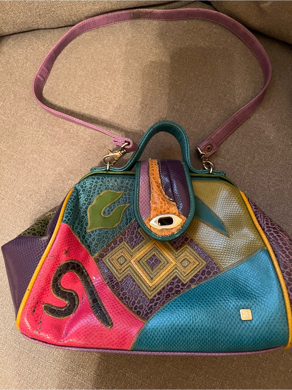 Colorblock Multicolor Patchwork Leather Satchel - Women Bags
